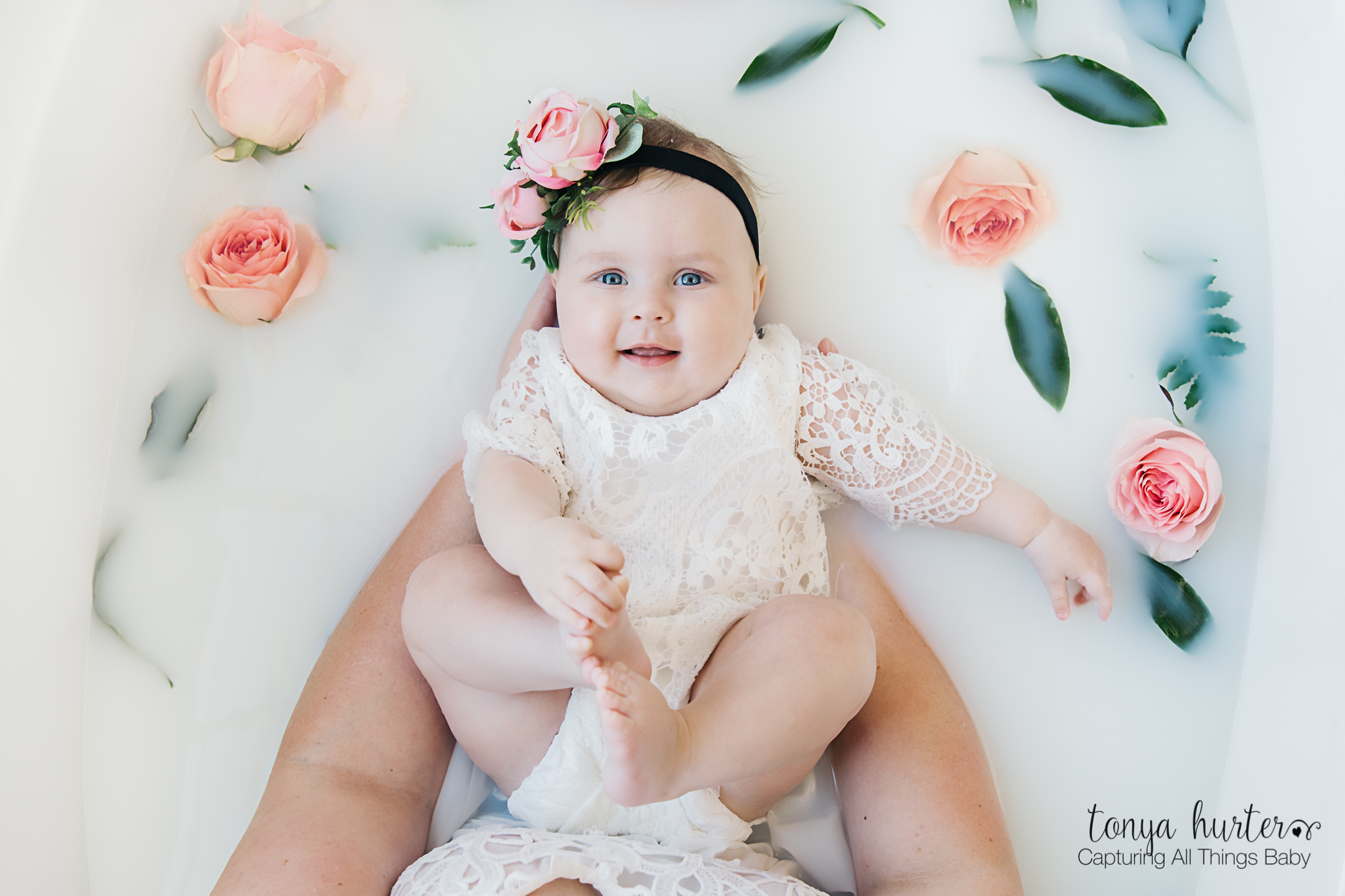 Mother and baby milk bath photo shoot