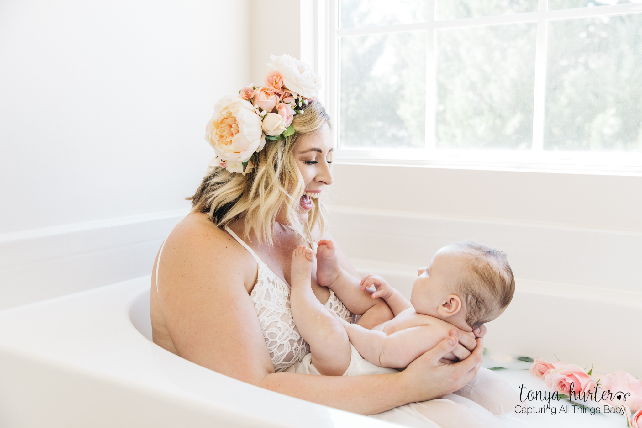 Mother and baby milk bath photo shoot